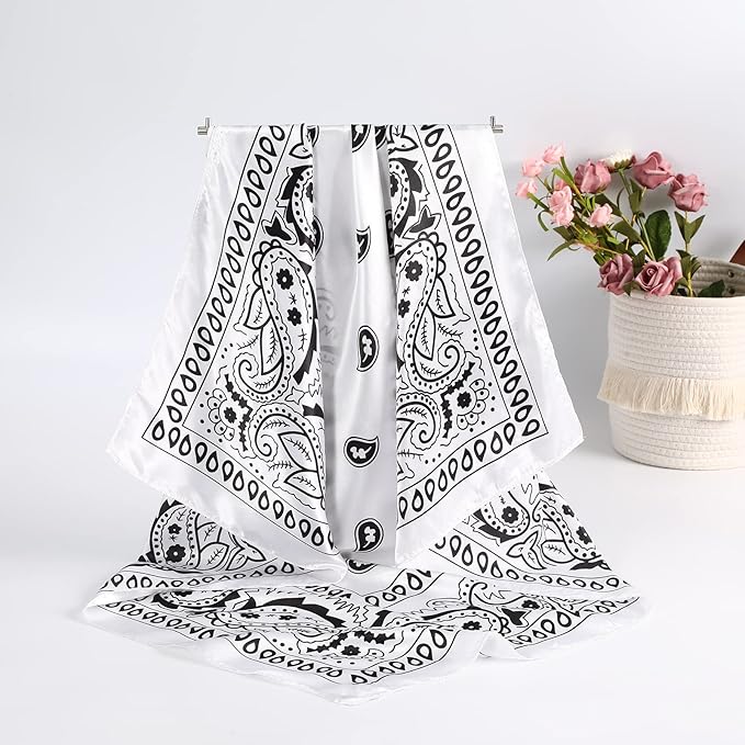 AWAYTR 35” Satin Large Square Head Scarves - 4PCS Silk Like Neck Scarf Hair Sleeping Wraps Satin Silk Scarfs for Women