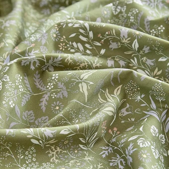 MKXI Vintage Style Comforter Set Full Size Wildflower Comforter Set Floral Bedding Set Green Floral Duvet Comforter Microfiber Bed Set Soft Reversible Farmhouse Comforter Army Green