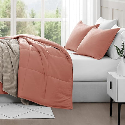 Casa Platino Pre-Washed Queen Comforter Set - Duvet Insert Queen Size - Ultra Soft & Cozy Fade Resistant Comforter Queen Size - Hydro-Brushed Cozy 100% Microfiber Queen Bed Comforter Set- Rose Dawn