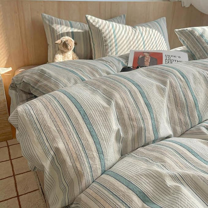 HighBuy Striped Comforter Set Twin XL - 100% Washed Cotton Grey Green Stripes Comforter with 2 Pillowcases,Pinstripe Stripes Printed Bedding Set Fluffy Soft,3 Pieces Comforter Sets All Season
