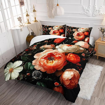 Colorful Flower Comforter Set King Size 3 PCS Bed in a Bag,Cute Floral Bedding Set for Girls Teens,Ultra Soft Microfiber Comforter Bed Set with 3-Pieces, Floral Bedroom Decor