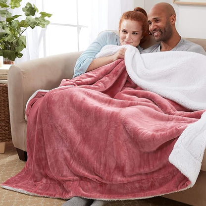 Genteele Sherpa Throw Blanket Super Soft Reversible Ultra Luxurious Plush Blanket, 90 x 90 inches, Light Mahogany/White