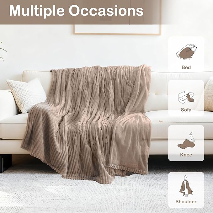 Electric Heated Blanket Queen Size 84"x90",Dual Controllers & Dual Heating Zones, 1-12 Hs Auto Off & 12 Heating Levels, Soft Striped Flannel for Bed, Machine Washable, Gifts for Family-Camel