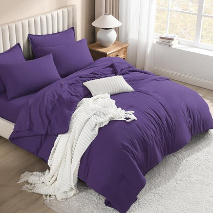 Litanika Comforter Queen Size Set Purple - 7 Pieces Bed in a Bag Queen Bedding Comforter Sets, Plain Lightweight Bed Set with Comforter, Sheets, Pillowcases & Shams