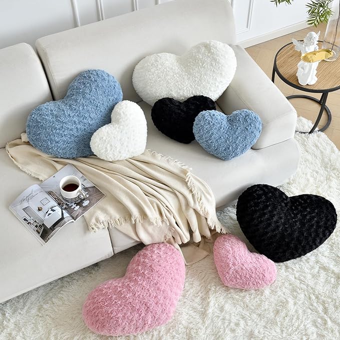 Heart Pillow, Soft Heart Shaped Pillow with Room Decorative Throw Pillows for Bed Couch Chair Sofa, Heart Shaped Cute Throw Pillow Cushion for Bedroom Living Room (Grey Blue, Mini 12.9" x 9.8")