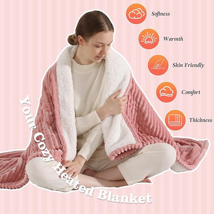 Electric Blanket Full Pink Heated Blanket 72x84 inch, Ultra Soft Flannel Sherpa Warming Blanket for Adults, 5 Heating Levels & 10 Hours Auto-off, Machine Washable Heat Blanket, Great Gifts for Grandma