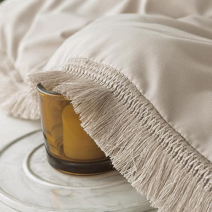 Andency Comforter Oversized King Oatmeal 120x98, 3 Pieces Boho Winter Lightweight Bedding Comforter Sets, All Season Tassel Bed Set (1 Comforter & 2 Pillowcases)