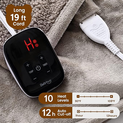 Bearhug Electric Blanket Twin Size 62" x 84", Velvet & Sherpa Heated Blanket, 5-Year Warranty, 10 Heating Levels & 1-12H Auto Off, Over-Heat Protect, ETL Certification, Machine Washable