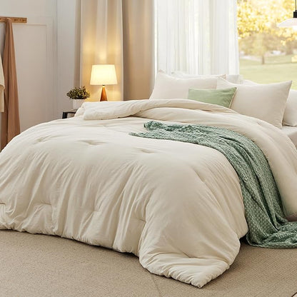 Bedsure Oversized King Comforter Set, Cream Soft Prewashed Bedding for All Seasons, 3 Pieces GentleSoft™ Bed Set, 1 Lightweight Comforter (120"x98") and 2 Pillowcases (20"x36")