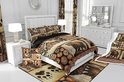 Feelyou Bear Comforter Set Full Size Wildlife Hunting Bedding Set for Kids Boys Girls Rustic Cabin Duvet Quilt Farmhouse Bedroom Decor Microfiber 3 Pcs with 2 Pillow Cases