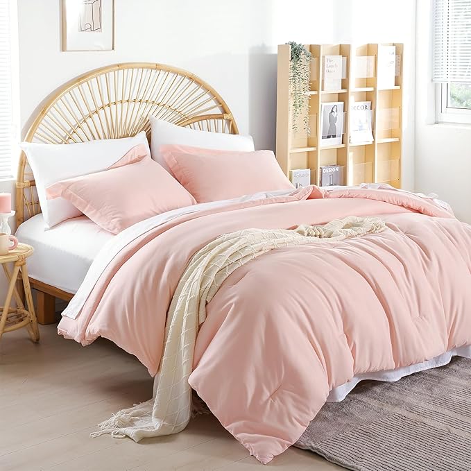 weigelia Queen Comforter Set Blush Pink Comforter Set 7 Pieces Comforters Queen Size Bedding Set with Flat Sheets, Fitted Sheet, Pillow Shams, Pillowcases for All Season