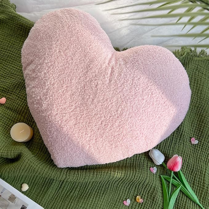 EastTree Heart Pillows, Pink Heart Shaped Pillows, Love Throw Pillows, Cute Sherpa Heart Decor, Small Fluffy Pillows, Women Girls Living Bedroom Home Decoration 10x13 Inch