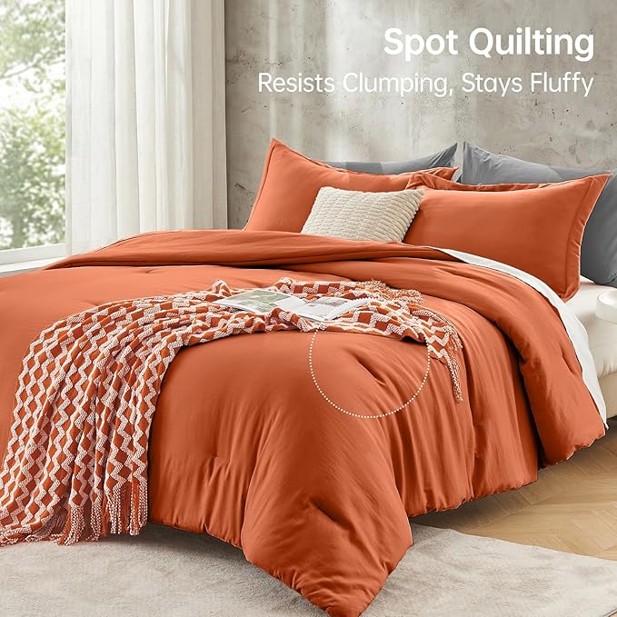 MUXHOMO Queen Comforter Set, All Season Ultra Soft Down Alternative Bedding - 3 Piece Lightweight Bed Set Includes 1 Comforter (90"x90") and 2 Pillow Shams (20"x26"), Burnt Orange