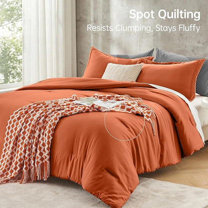 MUXHOMO King Size Comforter Set, All Season Ultra Soft Down Alternative Bedding - 3 Piece Lightweight Bed Set Includes 1 Comforter (104"x90") and 2 Pillow Shams (20"x36"), Burnt Orange