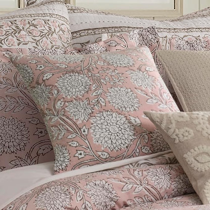 Levtex Home – Adare Blush Decorative Pillow – 18x18in – Feather Filled Throw Pillow – Floral Pattern – Blush and White – Zipper Closure
