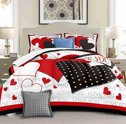 Black and Red Hearts King Size Comforter Set with 2 Pillowcases, Modern Valentine's Day Printed Pillow Shams Soft 3 Pcs Bedding for Kids Adults Bedroom Dormroom Bed Decor All Season