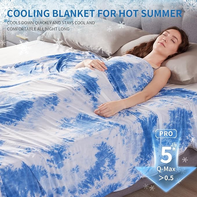Guohaoi Cooling Throw Blanket for Hot Sleepers,Decortive Tie Dye,Arc-Chill Q-Max >0.5Cool Fiber,100% Oeko-Tex Certified,Lightweight Summer Cool Blanket for Ultra Cold Breathable,Keep Cool,50''x70''