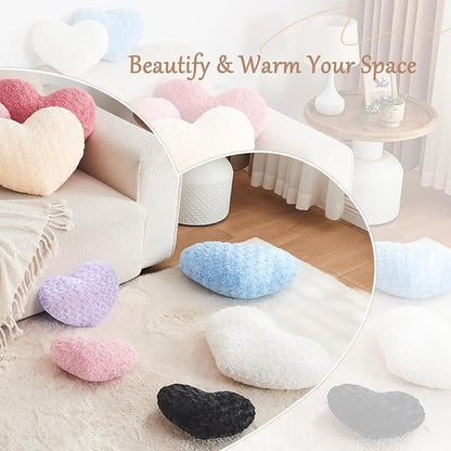 Heart Pillow White Throw Pillows, Soft and Fluffy Decorative Pillows for Bed Couch Chair, Cute Heart Shaped Room Decor for Valentine Anniversary Birthday Halloween Christmas (Medium, 20"x15")