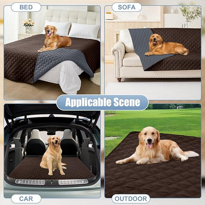 Smiry Waterproof Dog Bed Cover Pet Blanket, Soft Washable Dog Blanket for Furniture Bed Couch Sofa Reversible, Checkered (82"x102", Chocolate/Dark Grey)