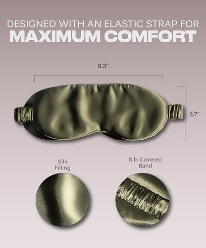 SUNDAYSILKS™ Exclusive Mulberry Silk Sleep Mask | Soft Eye Covers, Blackout Sleeping Mask for Women & Men | Silk Eye Mask for Sleep, Travel, and Relaxation | Antifaz para Dormir [Olive]