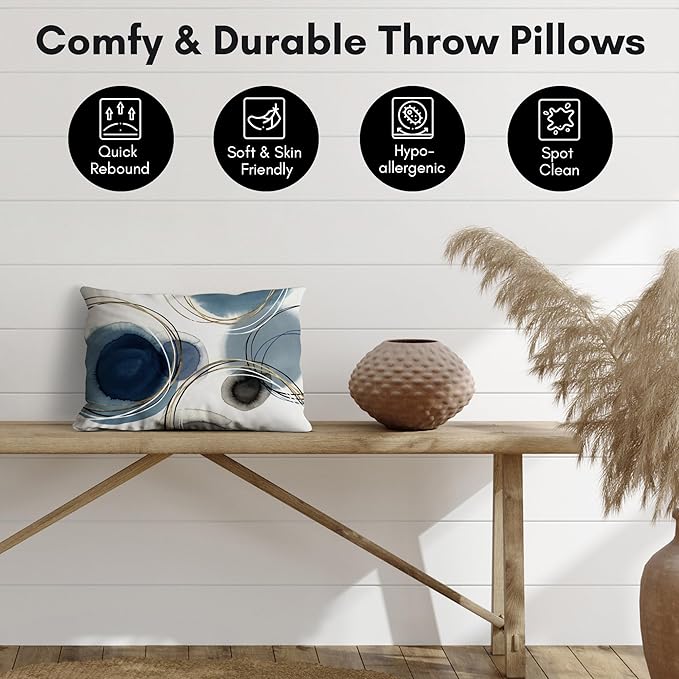 Americanflat 14x10 Throw Pillow with Sewn-in Insert - All-in-One Decorative Pillows - No Cover Needed - Soft and Durable Cushion for Bed or Sofa - Polyester - Blue, White, Black and Gold