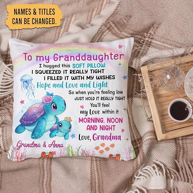 Hyturtle Personalized to My Granddaughter Pillow (Insert Included) Gifts from Grandma - Birthday Graduation Gifts for Granddaughter - Sea Turtle Custom Name Sofa Couch Cushion Home Decor Throw Pillow