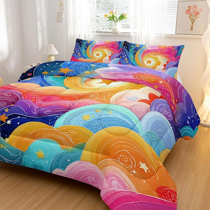 Watercolor Rainbow Pattern Comforter Modern Abstract Comforter Set,Rainbow Dreams Bedding Set Queen Size,Mordern Art Decor All Season Lightweight Soft Microfiber with 2 Pillow Shams