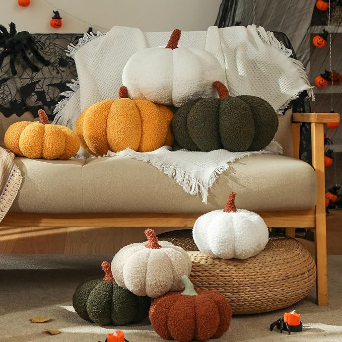 YRXRUS Pumpkin Pillows, Thanksgiving Pumpkin Throw Pillows, Brown Shaped Pillow for Fall Room Decor Gifts, Teddy Fleece Cute 6x12 Inches Halloween Pillow, Accent Fall Pillows