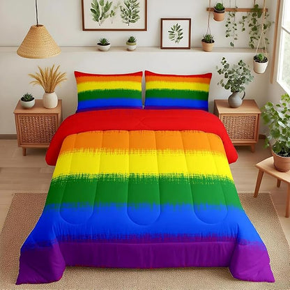Feelyou Rainbow Bedding Set Colorful Rainbow Comforter Set for Kids Boys Girls Multicolor Comforter Ultra Soft Quilt Set 1 Comforter Set with 2 Pillowcases Full Size