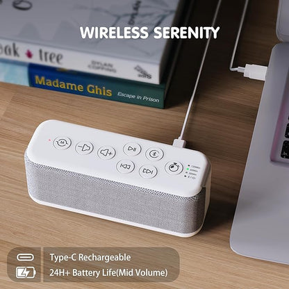 OnLyee White Noise Sound Machine with Bluetooth Speaker, 15 Soothing Sounds for Sleep, Baby & Office Privacy, 3000mAh Rechargeable, Auto-Off Timer, 8-Level Volume (White)