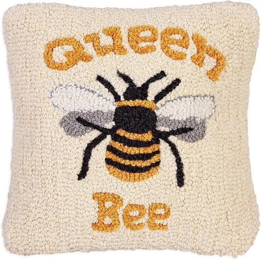 Chandler 4 Corners Artist-Designed Queen Bee Hand-Hooked Wool Decorative Throw Pillow (14 in x 14 in) Farm & Garden Pillow for Couches & Beds - Low Maintenance Nature Bee Farmhouse Home Décor