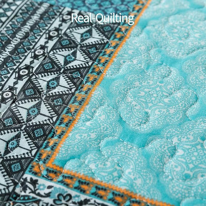 BEDIFANY Cotton Queen Size Quilt, Lightweight Bedspread Queen Size, Teal, Quilted Coverlets Queen Quilt Bedding Sets for Bed Decorations for All Seasons. 3 Pieces
