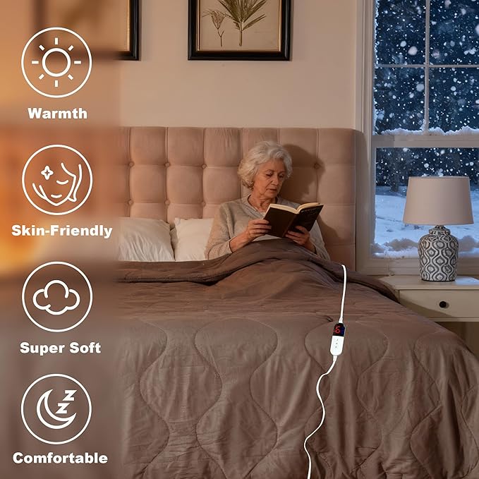 Electric Blanket King Size - Dual Control Heated Blanket King Size, Fast Heating with 10 Time Settings & 6 Heat Settings, Warm Gift (Khaki, King 90" x 104")