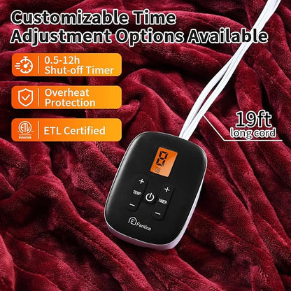 Heated Electric Blankets - Soft Flannel Heating Throw Electric Blanket Full Size 77" × 84" Red - Velvet & Velvet