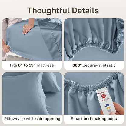 California Design Den 5-Star Hotel-Quality Twin Sheet Set, 100% Cotton Sateen, 600 Thread Count Deep Pocket Twin Sheets, Soft Hotel-Quality Bedding with Sateen Weave - Pastel Blue