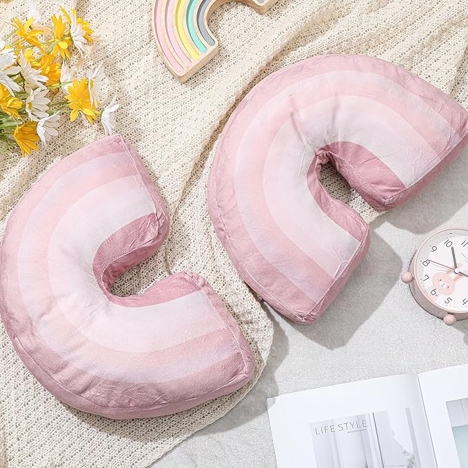 Chunful Rainbow Pillow for Girls Kids 13.8 x 8.7 x 4 Inch Plush Cute Rainbow Throw Pillow Arch Shaped Cushion Stuffed Decoration for Bed Chair Room Home Decor Easter Day(Dark Pastel,2 Pcs)