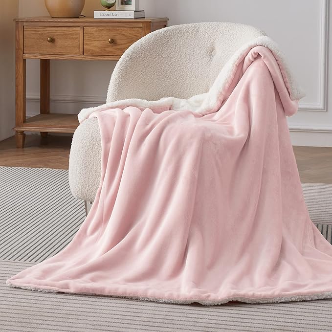 Bedsure GentleSoft Sherpa Fleece Throw Blanket Twin Size for Couch - Thick and Warm Throw for Women and Girls, Soft Fuzzy Plush Blanket for Winter, Room Home Decor, Non-Heated, Pink, 60x80 Inches