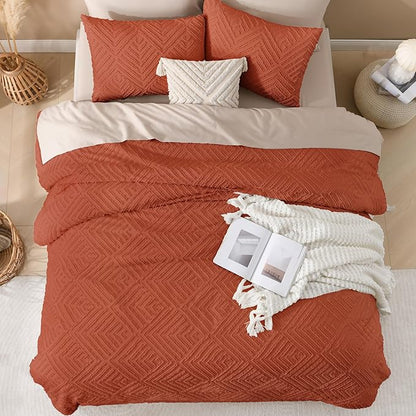 Andency Comforter King Size Set Burnt Orange, Terracotta Boho Fall Lightweight Bedding Comforters & Sets for King Bed, 3 Pieces Rust Tufted Bedding Set & Collections Soft Breathable All Season