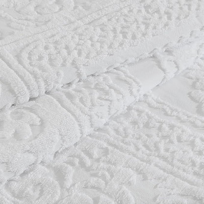 Beatrice Home Fashions Medallion Tufted Chenille Comforter 3-Piece Set, Cotton, All Season Cozy Bedding, King, White