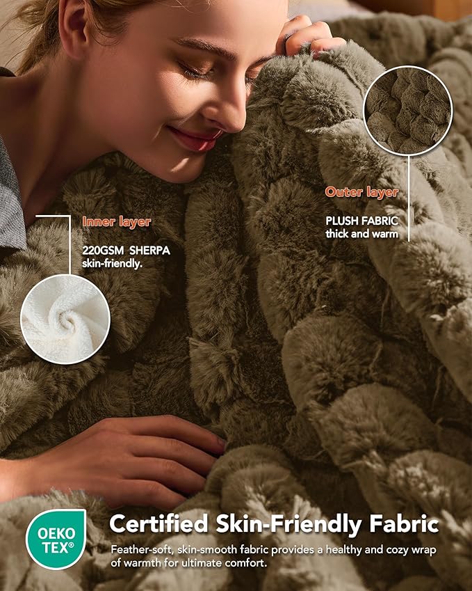 Homemate Heated Blanket Electric Throw - 50"x60" Heating Blanket Throw 4 Hours Auto-Off 10 Heat Levels Over-Heat Protection Luxury 800 GSM Faux Fur 200 GSM Sherpa ETL Certification