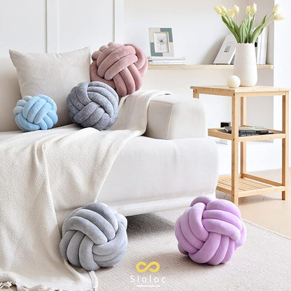 Sioloc Soft Knot Ball Pillows,Round Throw Pillow Cushion Home Decoration Plush Pillow,Throw Knotted Pillow Handmade Round Plush Pillow（10.6inches,Light Blue）
