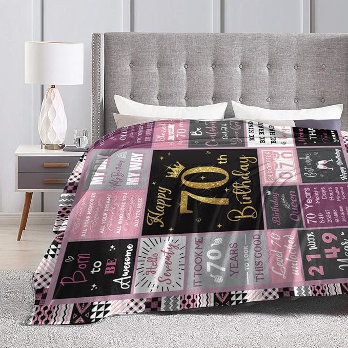 70 Birthday Gifts for Women, 70th Birthday Blanket with Gift Box for Women, Gifts for A 70th Birthday, Happy 70th Birthday Decorations Gift Ideas for Her, 70th Birthday Gifts Throw Blanket 60"x50"