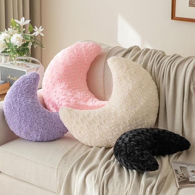 Moon Pillow, Decorative Throw Pillow with Soft Plush for Couch Bed, Cozy Moon Decorative Pillows for Bedroom Living Room, Home Décor Comfort Gift (Pink, 14.9 Inches)
