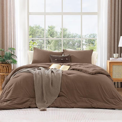 WRENSONGE Twin/Twin XL Comforter Set - 2 Pieces Brown Comforter Prewashed Soft Lightweight for All Seasons,Fluffy Down Alternative Twin XL Comforter with 1 Pillow Sham