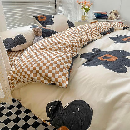 Luxlovery Black Floral Comforter Set King Women Sunflower Black and White Bedding Comforter Set Chic Bohemian Cute Flower Cute Blanket Quilts Girls Boho Bedding Set for King Bed