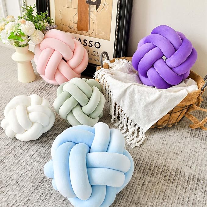 Uvvyui Knot Pillow Ball, Soft Beige Home Decor Knotted Pillows, Cute 11" Knot Pillow Round Velvet Plush Throw Pillow, Aesthetic Decorative Pillows for Bed, Floor, Couch, Bedroom