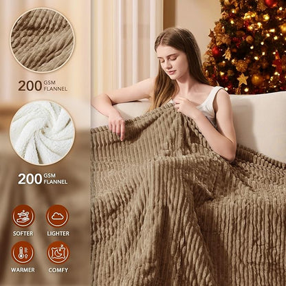 Homemate Electric Heated Blanket Twin Size - 62"x84" Heating Blanket Twin Size 1/2/4/6/8 Hours Auto-Off 10 Heat Level Over-Heat Protection Soft Flannel Sherpa ETL Certification