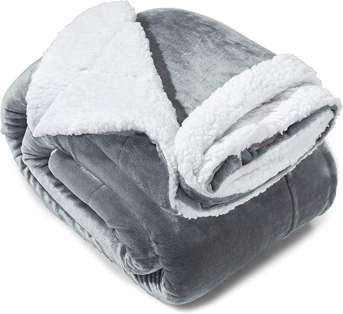 Genteele Sherpa Throw Blanket Super Soft Reversible Ultra Luxurious Plush Blanket, 50 x 60 inches, Gray/White