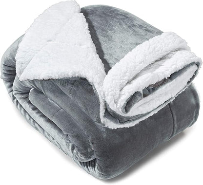 Genteele Sherpa Throw Blanket Super Soft Reversible Ultra Luxurious Plush Blanket, 50 x 60 inches, Gray/White