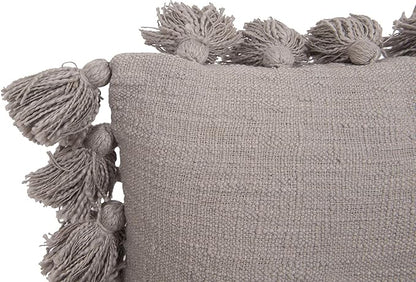 Grey Square Cotton Pillow with Tassels